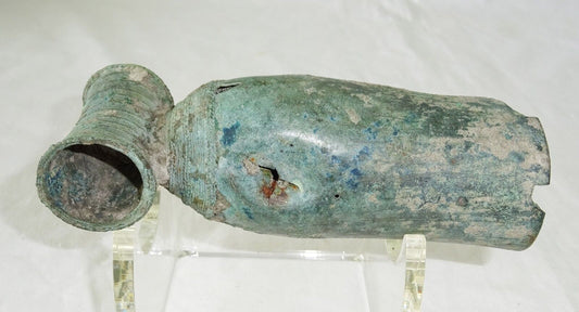 7-11C Thai Dvaravati Period Lop Buri Bronze Bell w. Tube Holder - Excavated