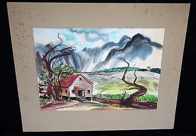 1970s Hawaii Watercolor Painting "Plantation House" by S. Miyagawa (Mi)