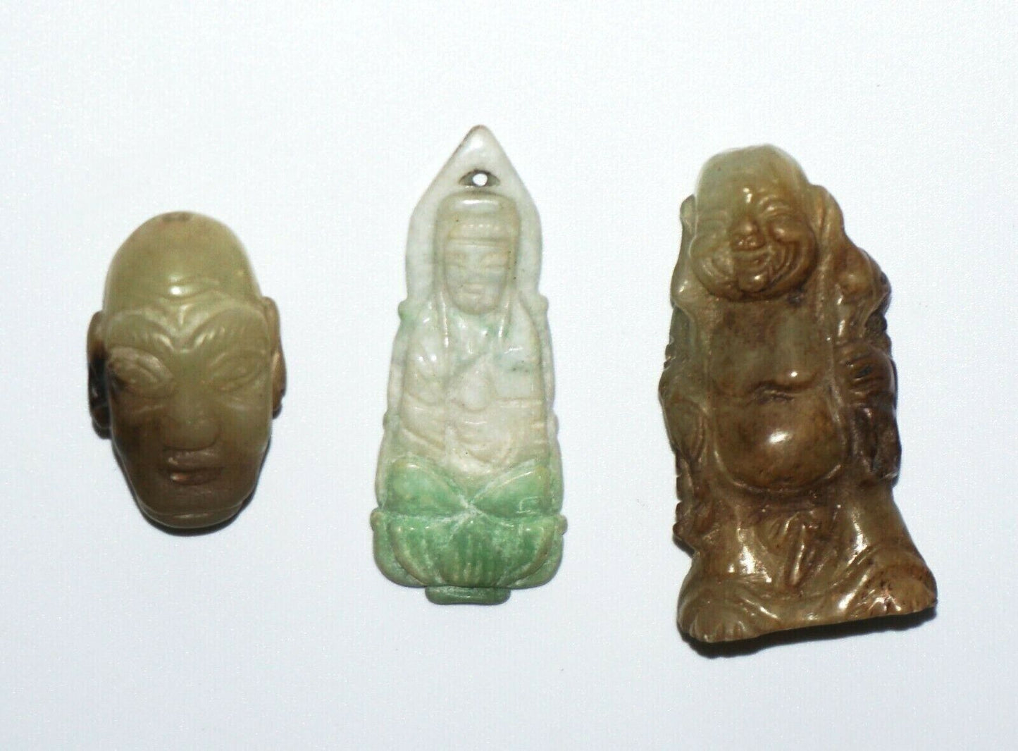 3x Chinese Hard-stone & Jade Carvings Buddha, Kwan Yin, Head Pendant (NoN)P26