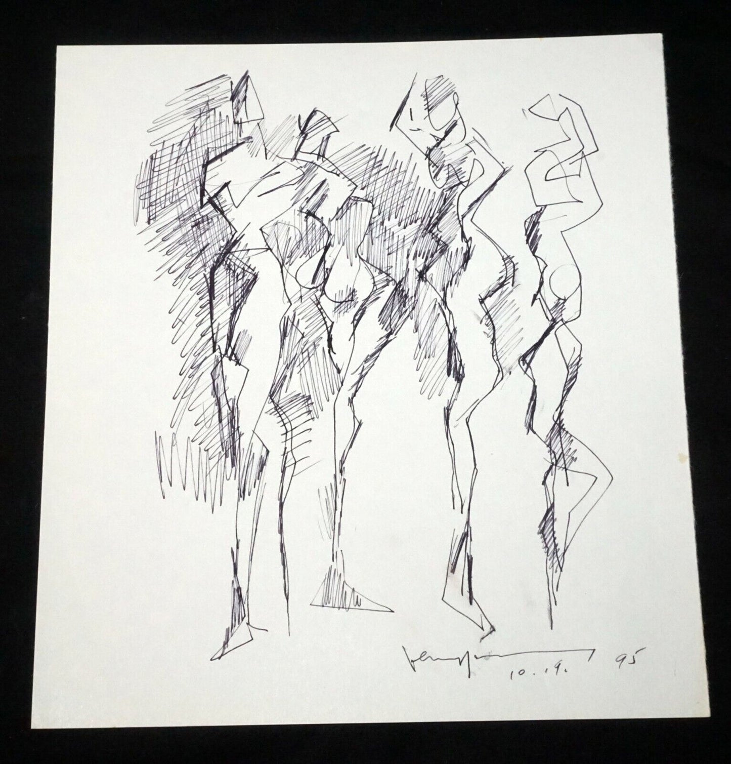 '95 Chinese Hawaii Abstract Drawing "Models" John Chin Young (1909-1997)(SaJ)30