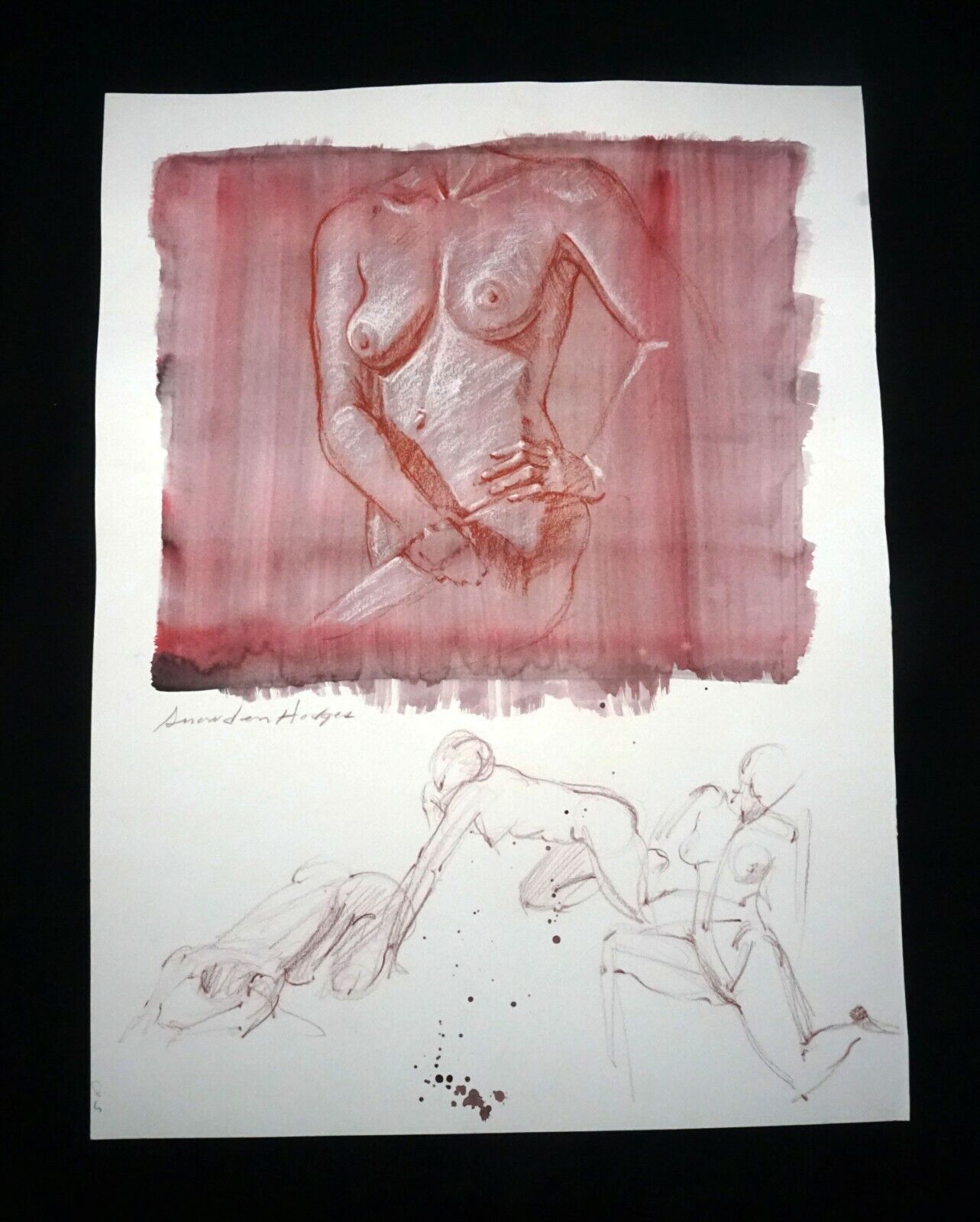 Hawaii Mixed Media Wash Painting Torso of a Female Nude Snowden Hodges (Sho)#135