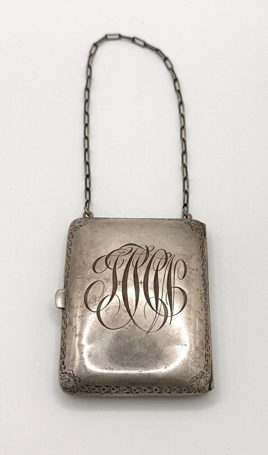 Art Deco Sterling Silver Ladies Compact Purse w HHW Monogram (WeP)