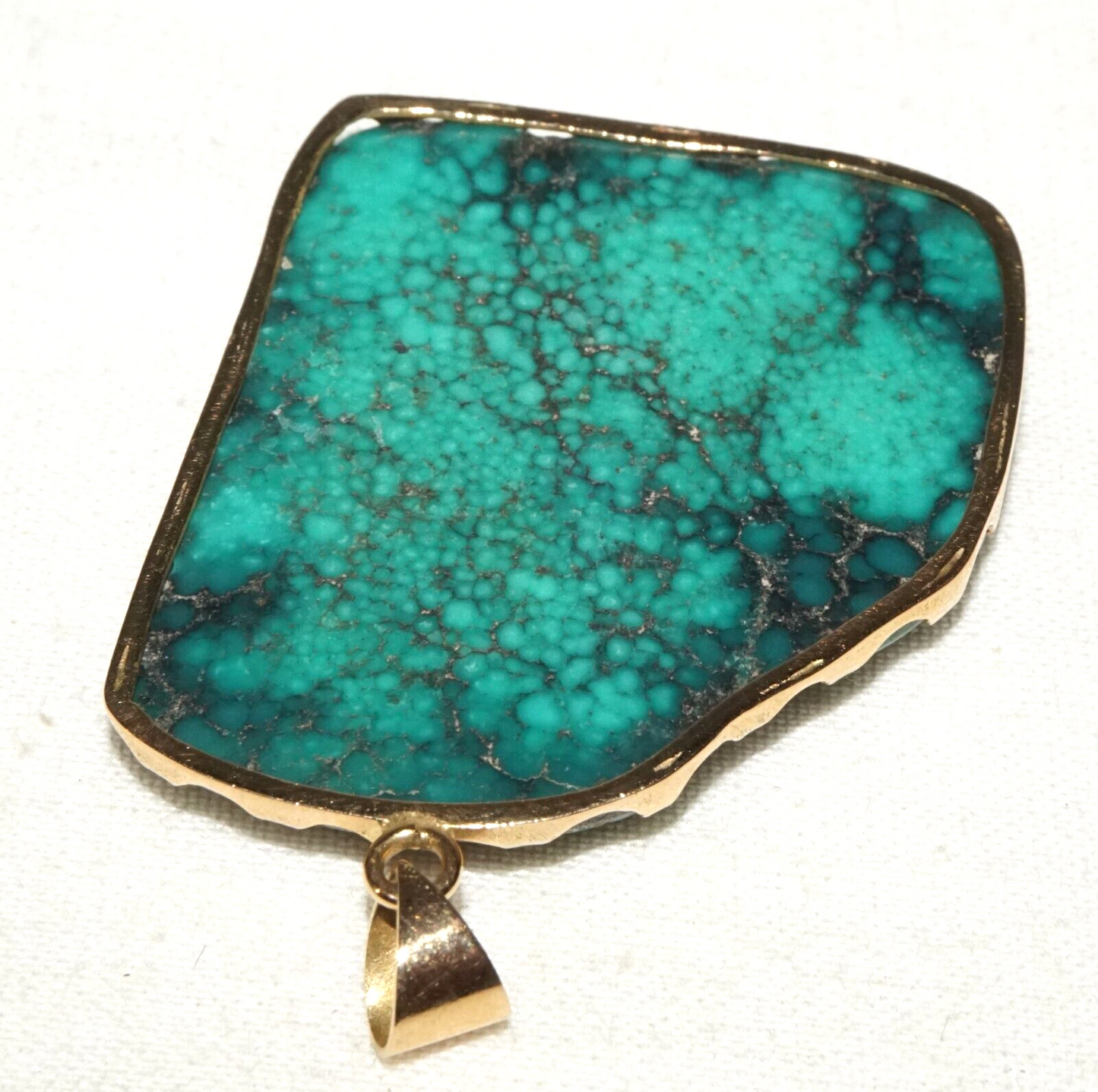 Vintage 14k Yellow Gold set Attractive Natural Turquoise Matrix Pendant (GoB) #2