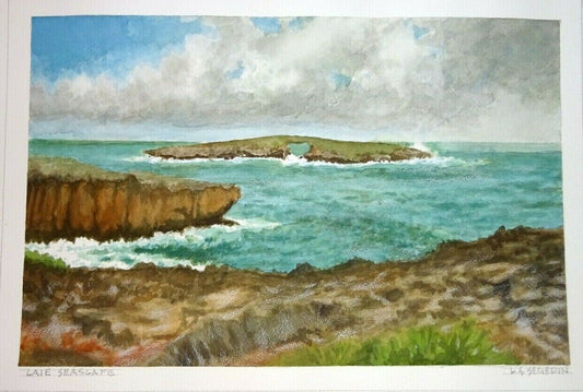 Hawaii Watercolor Painting "Laie Seascape, Oahu" by L. Segedin #126