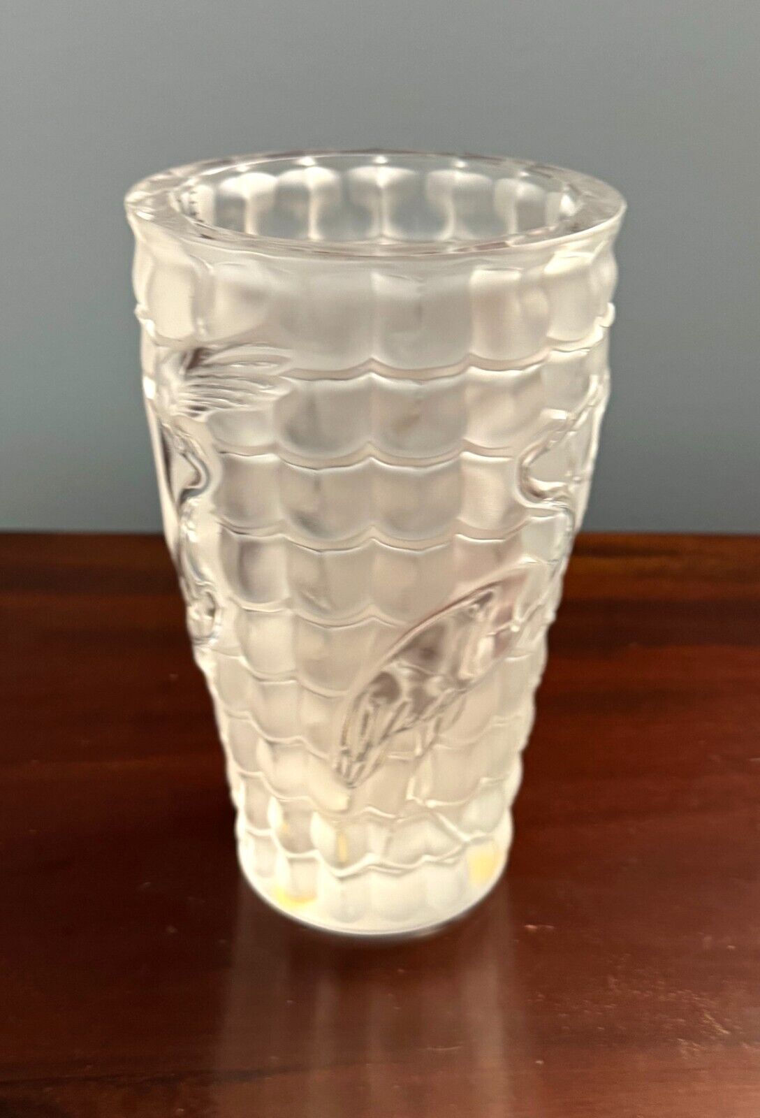 Vintage French Lalique Frosted Crane Vase With Box (InS)