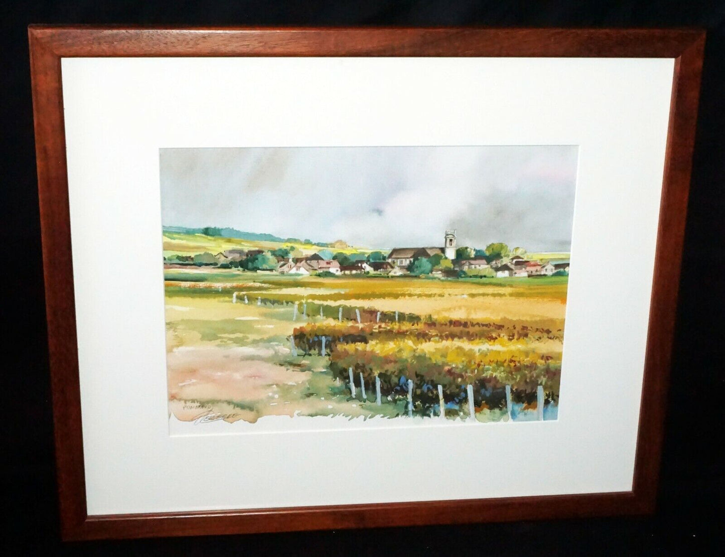 1990s French Burgundy Watercolor Painting Pommard Village Gerard Leserre (TaE)