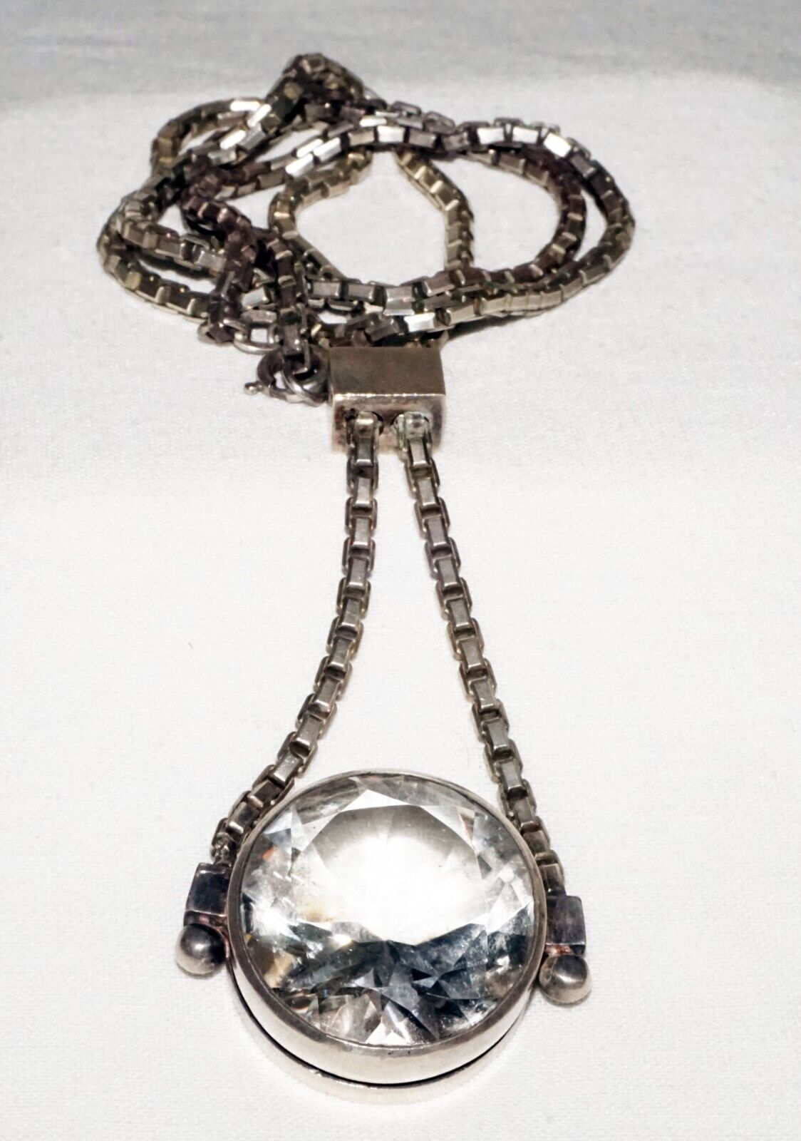 Vintage Swedish Modernist 835 Silver Necklace & Quartz Pendant by Stygbert (ShI)