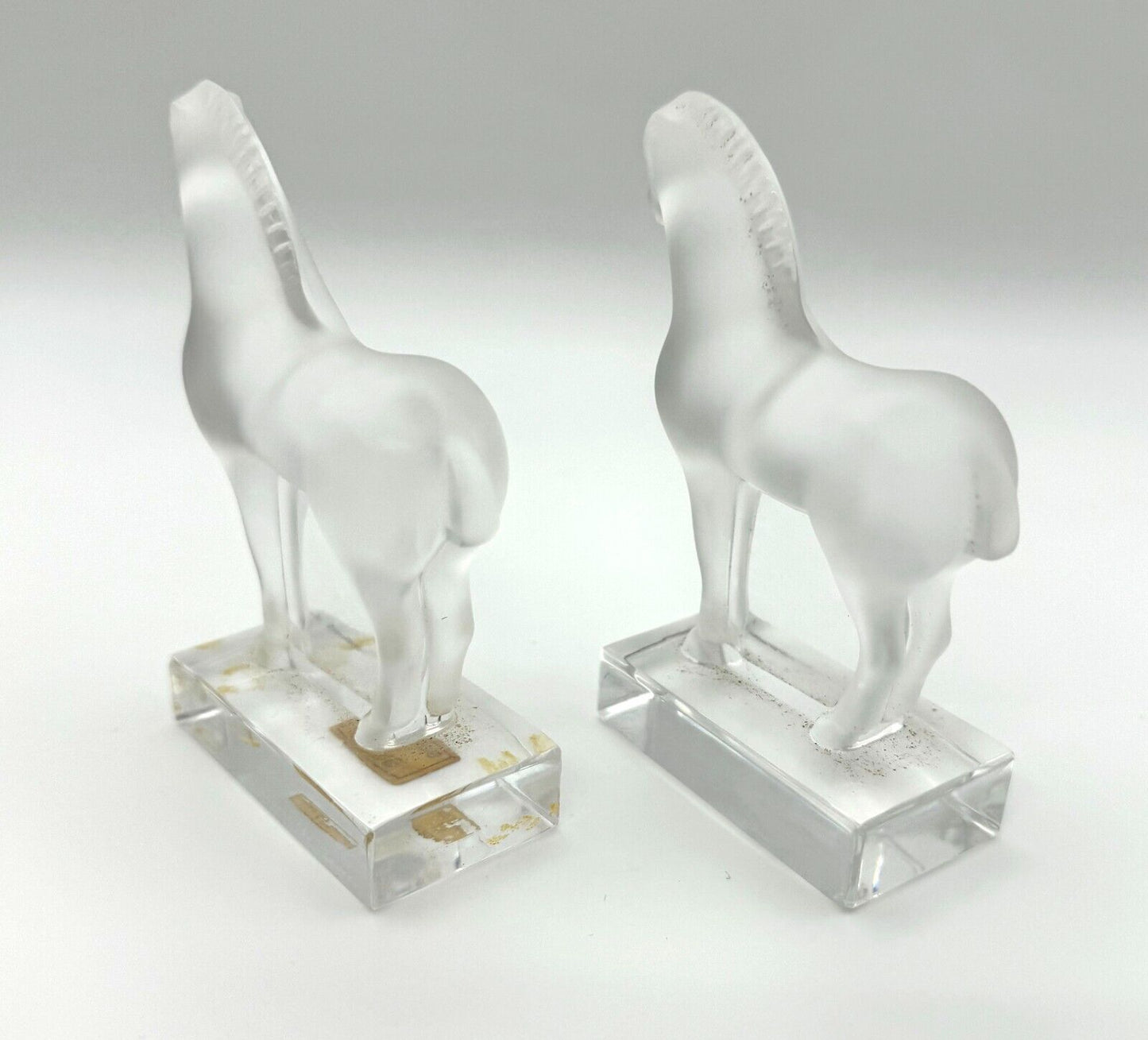 Set of 2 Vintage French Lalique Frosted Tang Horse Figurines (TuC)