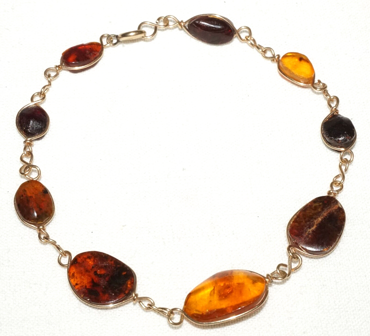 Vintage Gold Plated Link Bracelet w. 9x Wire Mounted Amber Accents (KoS) L15