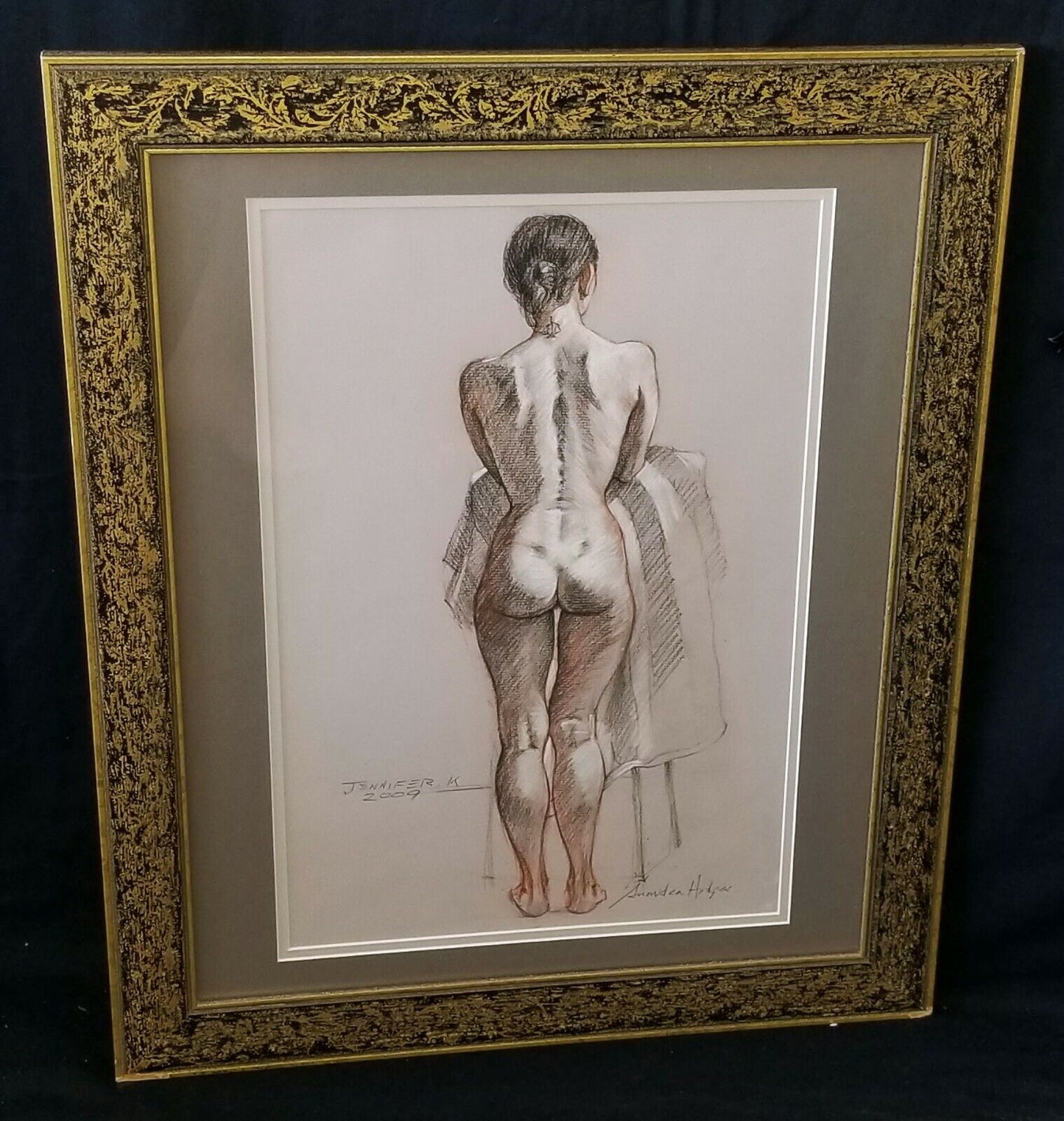 Hawaii Framed Mixed Media Painting Female Nude Back View by Snowden Hodges (Sho)