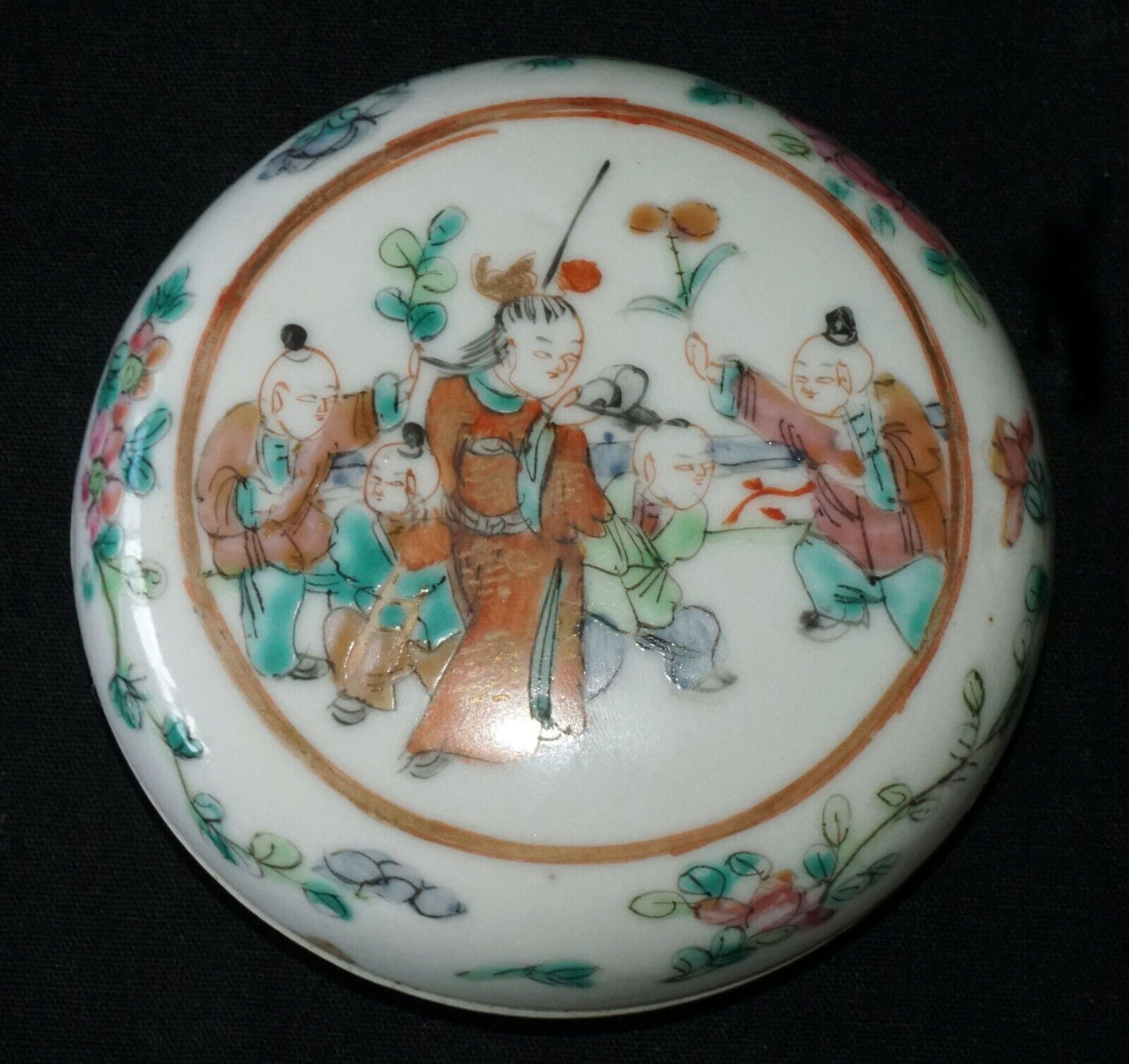 19C Chinese Seal Paste Covered Box w. Scholar & Attendant in Garden Motif (FiS)