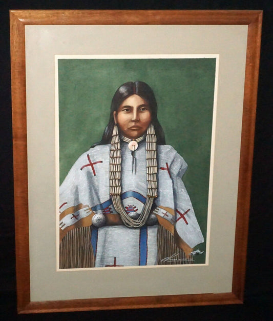 70s US Native American Painting Sioux Lakota Woman by Walther von Krenner (Val)
