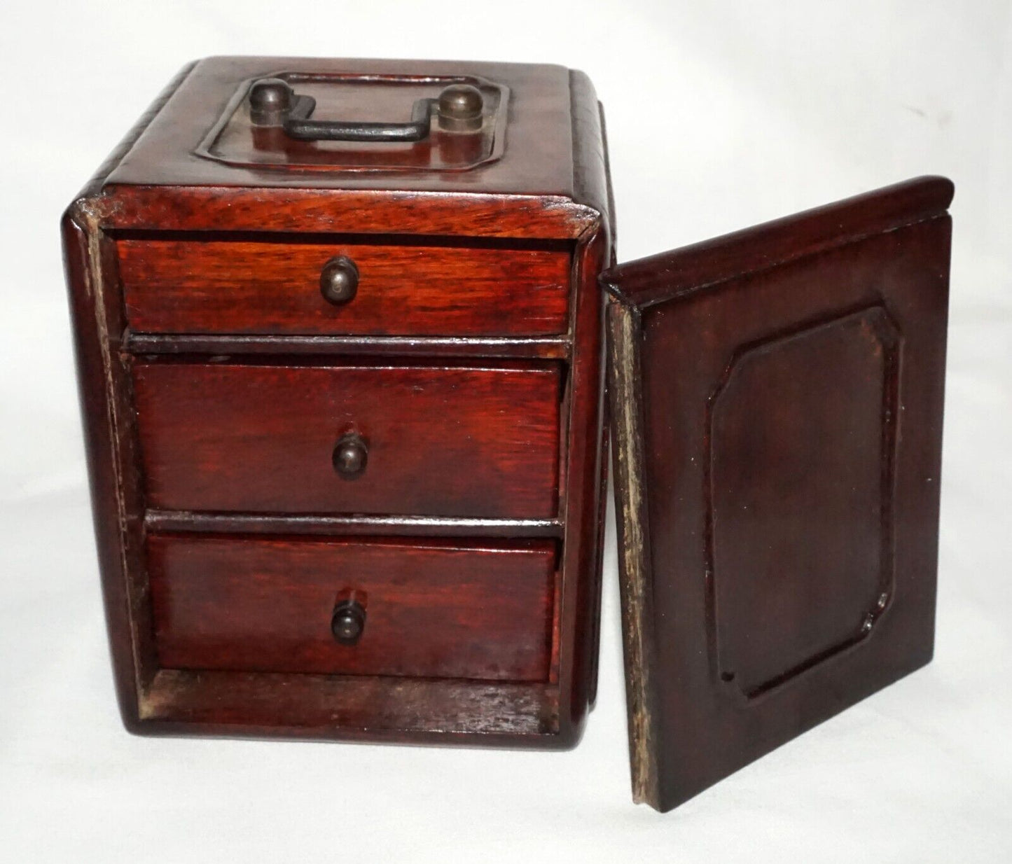 Vintage Chinese Hardwood Box w. Iron Fittings & Three Drawers (WaC)