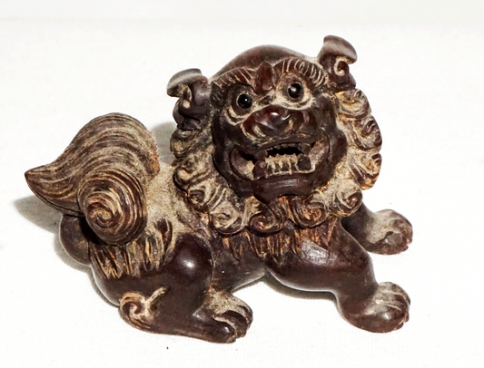 Vintage Japanese Carved Dark Wood Netsuke Lion Dog Foo Dog (FeH