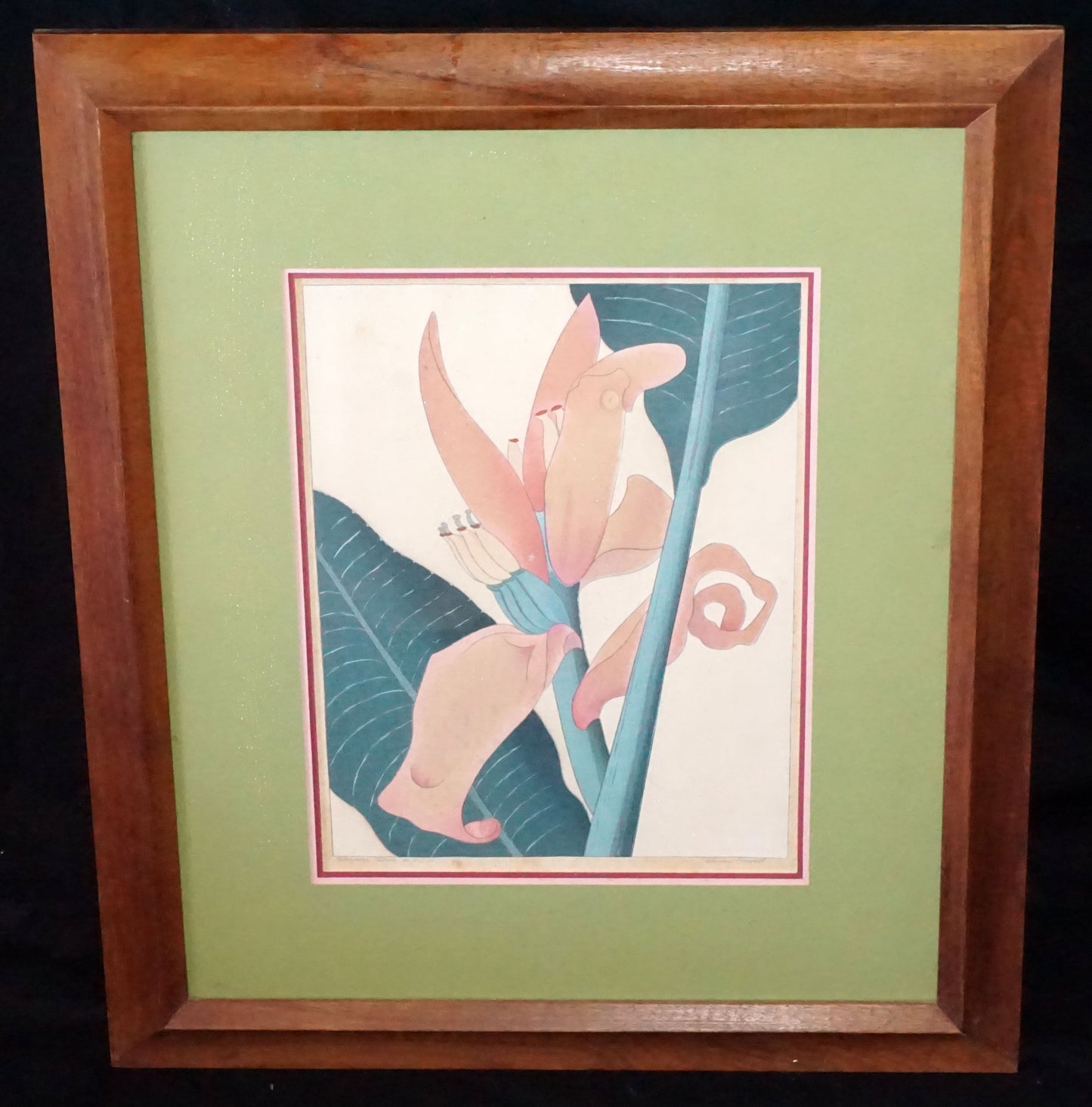 '30s Hawaii Woodblock Print "Banana Blossom" by Shirley Russell (1886-1985)