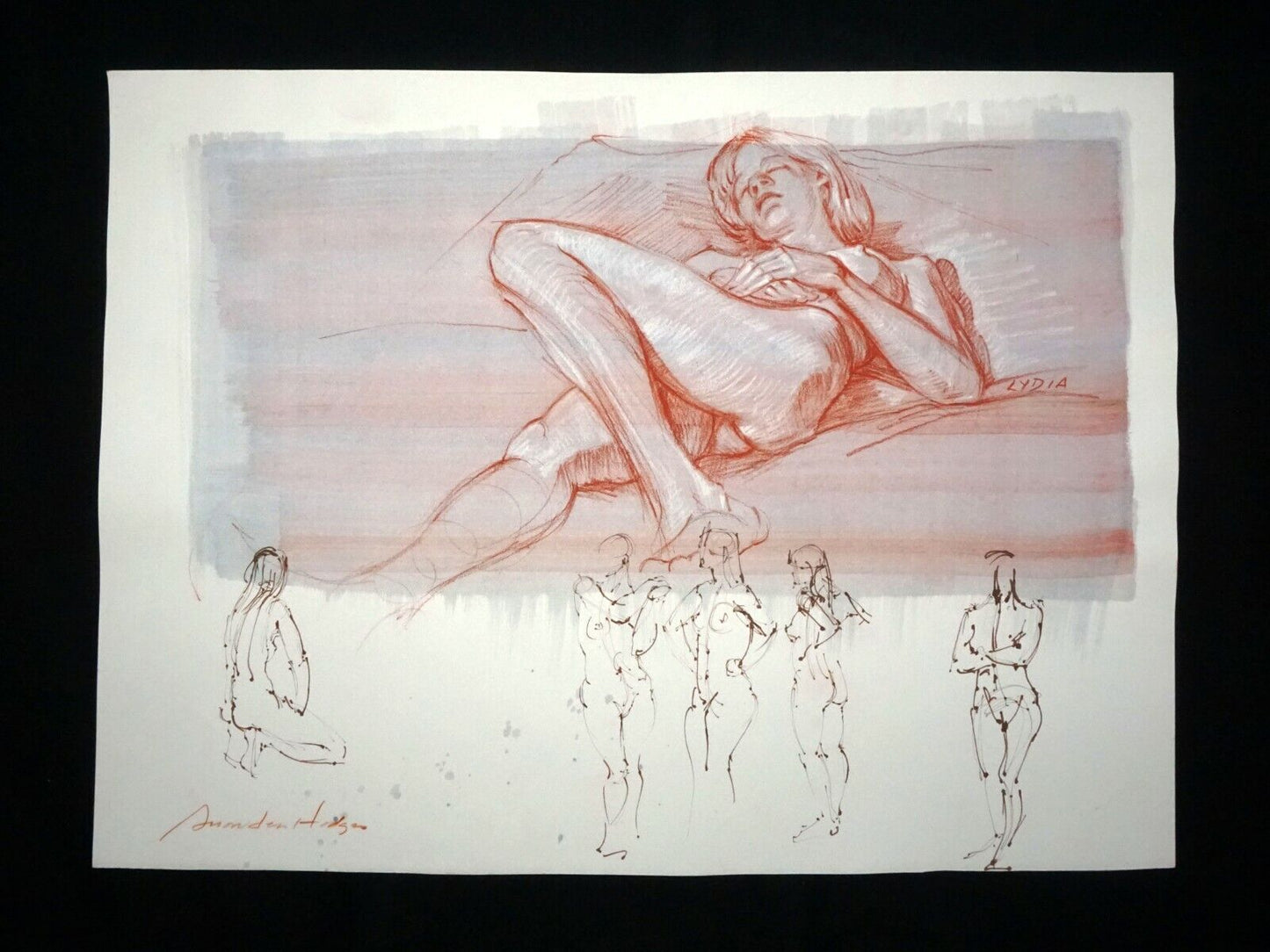 Hawaii Mixed Media Wash Painting Sleeping Female Nude Snowden Hodges (Sho)#109