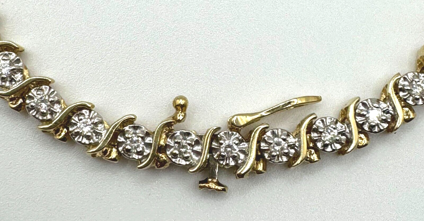 14K Yellow Gold 33x Diamond Tennis Bracelet Total 1 ct. w Box Safety Clasp (MeK)