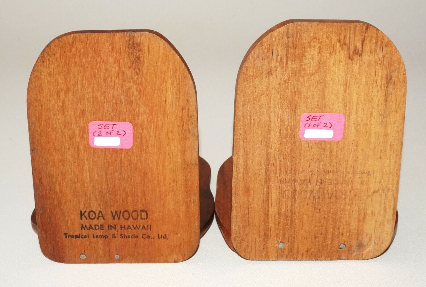 1940s Art Deco Hawaii Koa Wood "Anthurium" Motif Bookends (GoD)