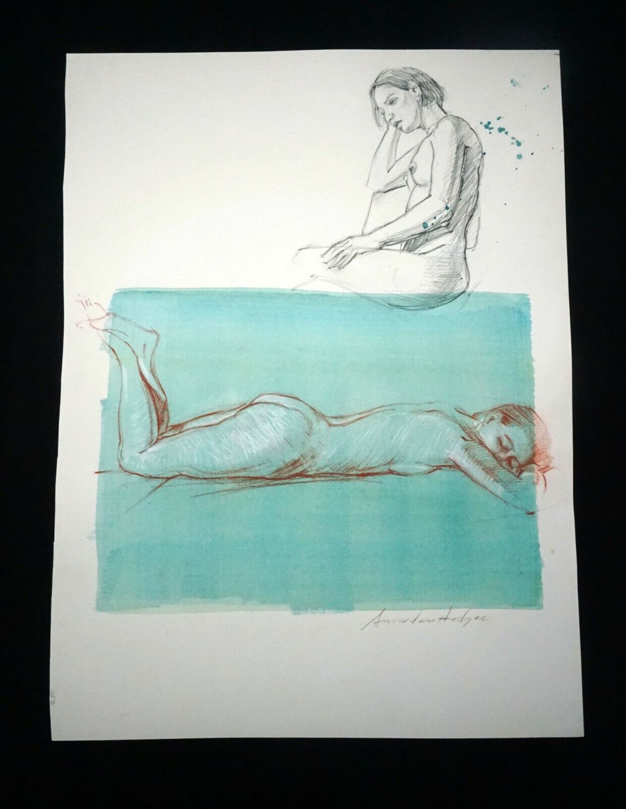 Hawaii Mixed Media Wash Painting Sleeping Female Nude by Snowden Hodges(Sho)#105