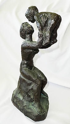 1960's CALIFORNIA BRONZE SCULPTURE "MOTHER & CHILD" by MARY MEDDA 4/50