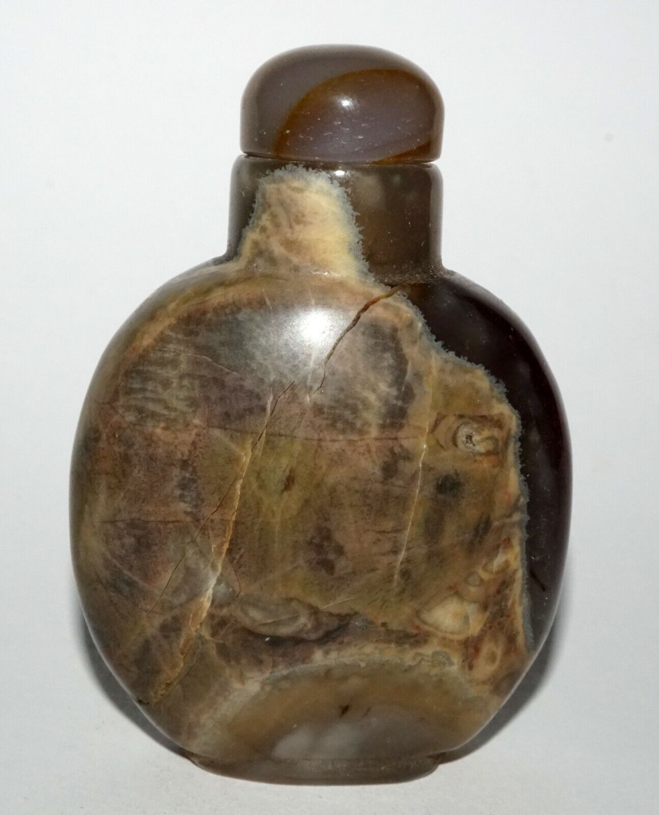 Vintage Chinese Grey Blue Red Agate Snuff Bottle w. Agate Stopper (LeS) G4