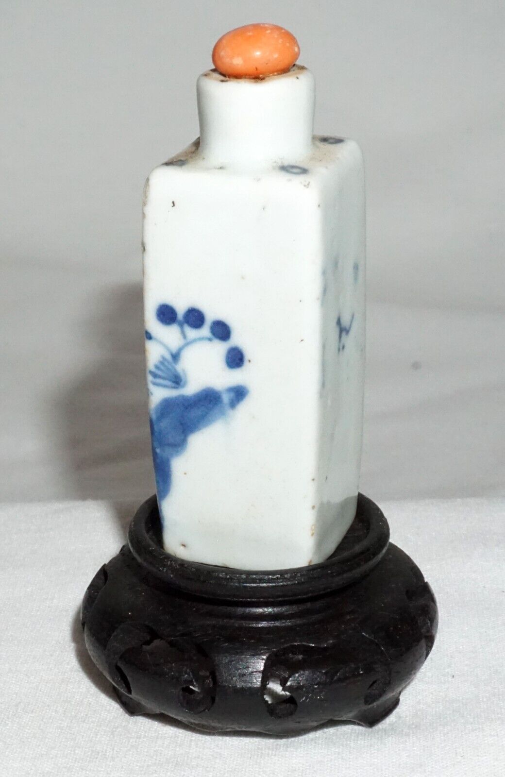 Antique Chinese B&W Porcelain Snuff Bottle w. Figure in Landscape Motif (LLA)