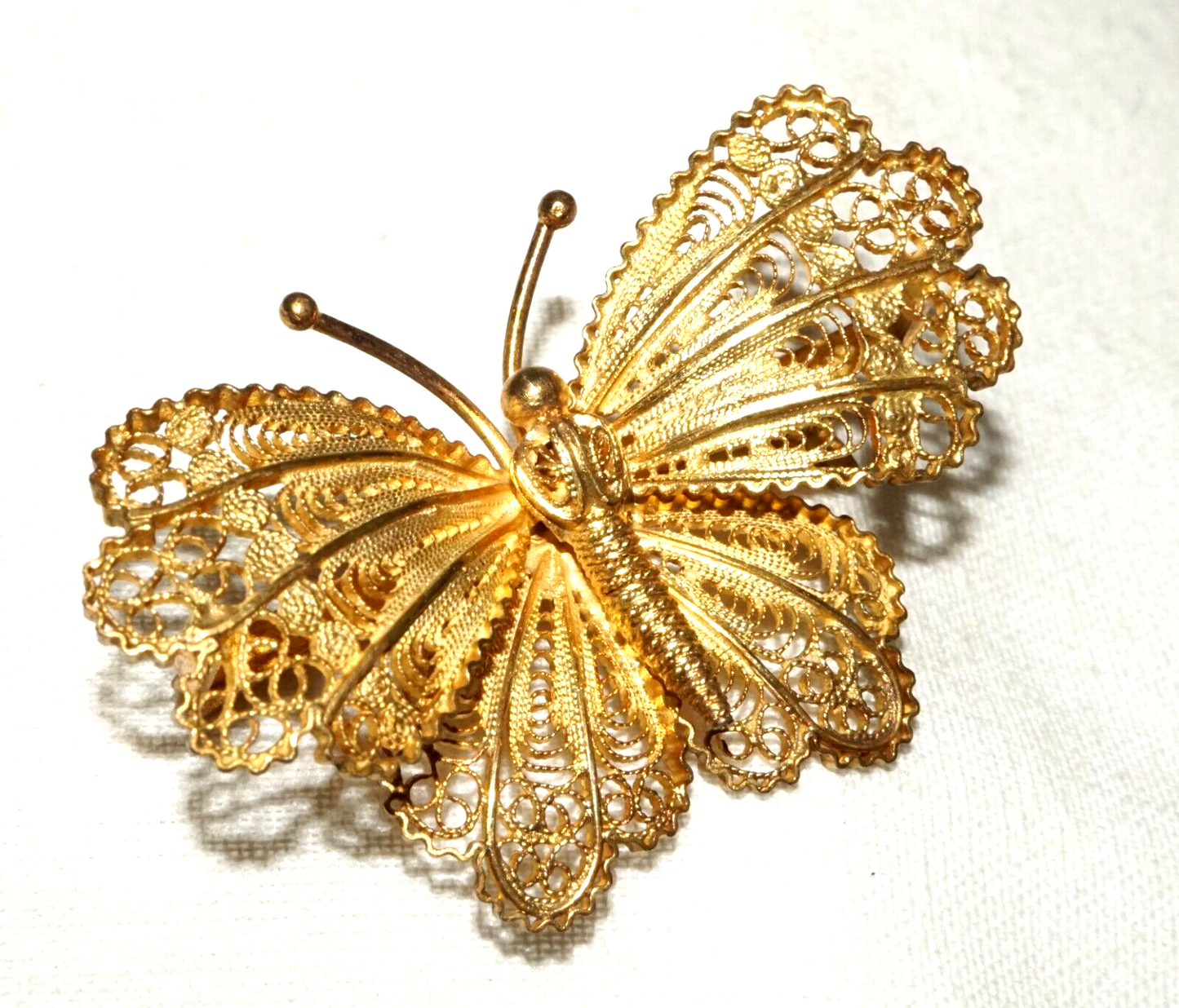 Vintage Gold-Washed 800 Silver Filigree Butterfly Brooch Pin (InS)#L1