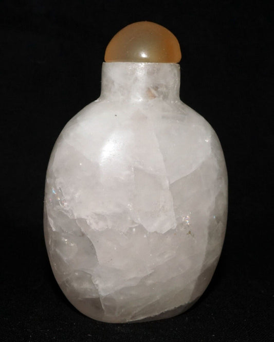 Vintage Chinese Heavily Included White Quartz Carved Snuff Bottle (LeS) G11