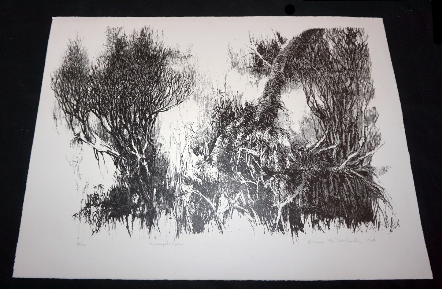 1968 California Lithography Print 8/10 "Swamp-scape" by Bruce McCurdy (Mod)