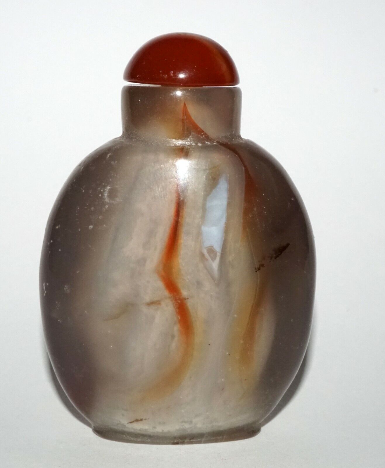 Vintage Chinese Polyhedroid Agate Snuff Bottle w. Red Agate Stopper (LeS) G4