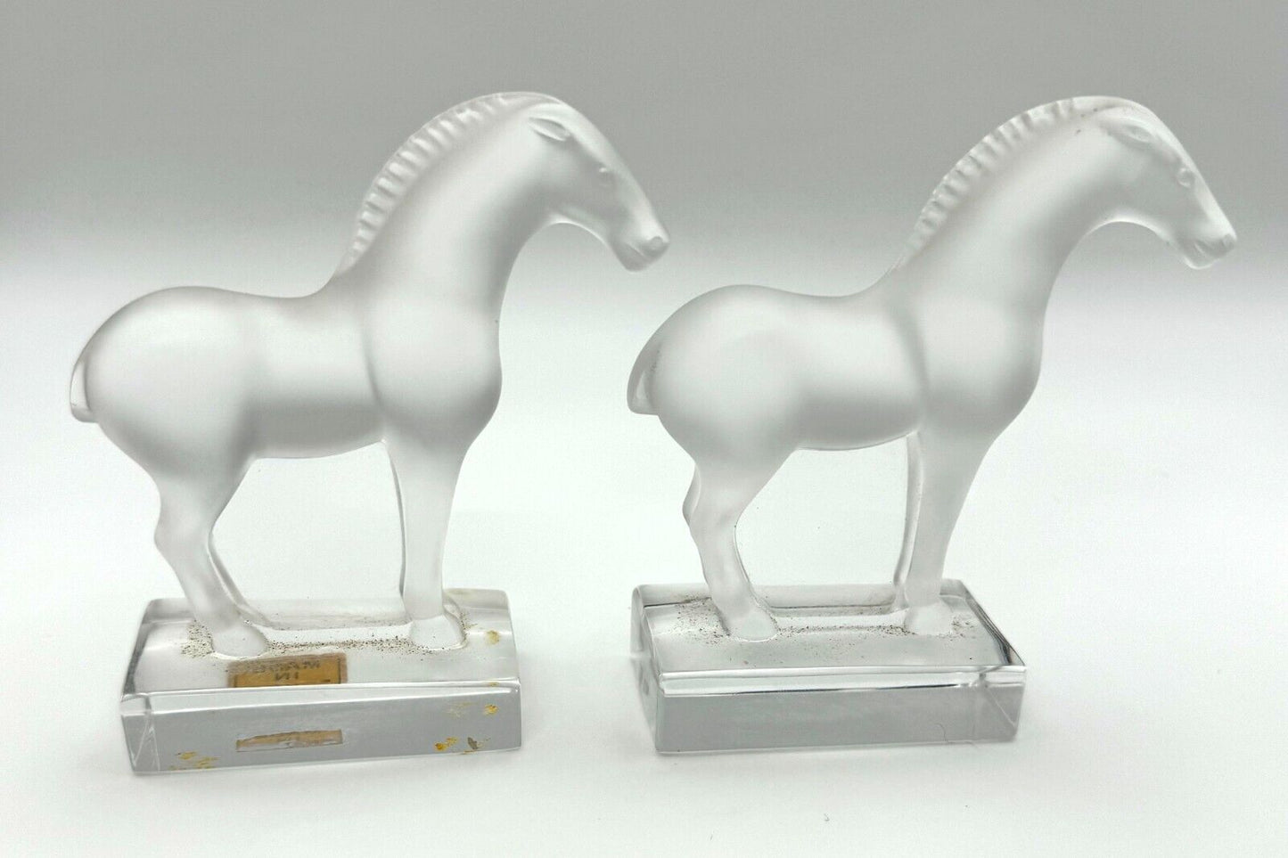 Set of 2 Vintage French Lalique Frosted Tang Horse Figurines (TuC)