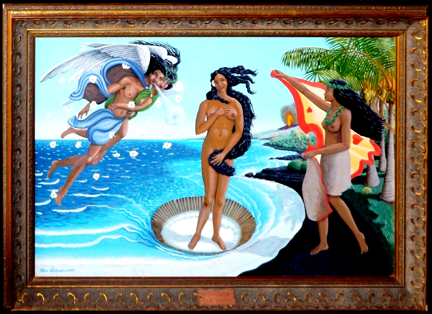 1995 Hawaii Acrylic Painting Rebirth of Venus Hawaiian Style by Ken Charon (PeN)