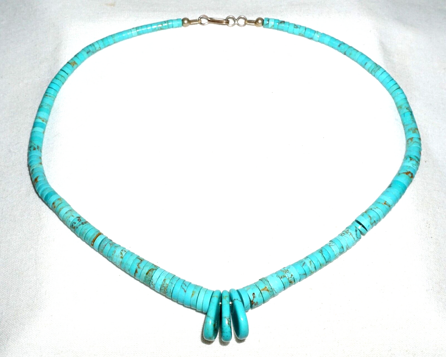 Vtg South Western Silver set Turquoise Disk Bead Necklace w. Disk Pendant (---)