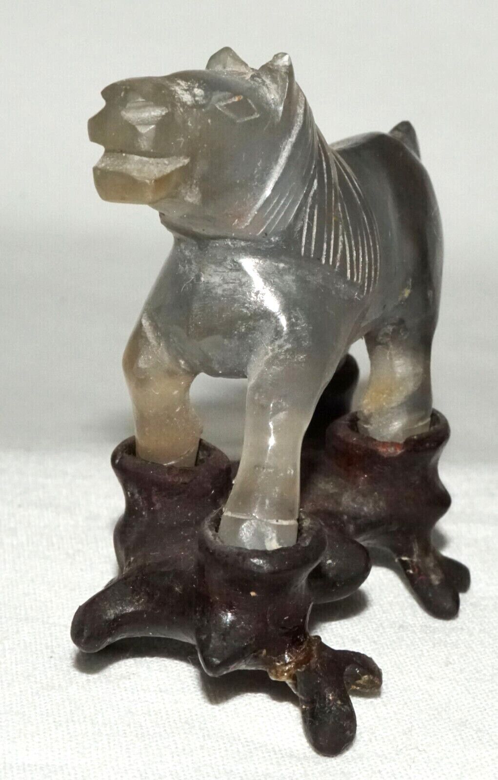 Vintage Chinese Gray & Purple Fluorite Carving Frolicking Horse on Stand (FeH)