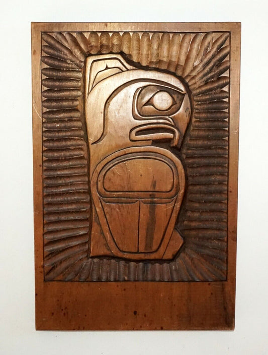 1973 N.W. Coast Kwakiutl Carved Wooden Plaque by Dennis Matilpi (B. 1951)(Nil)