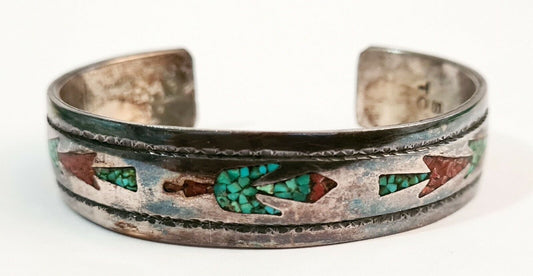 S.W. Navajo Silver Turquoise & Coral Cuff Bracelet by Tommy Singer (WMH)21-11