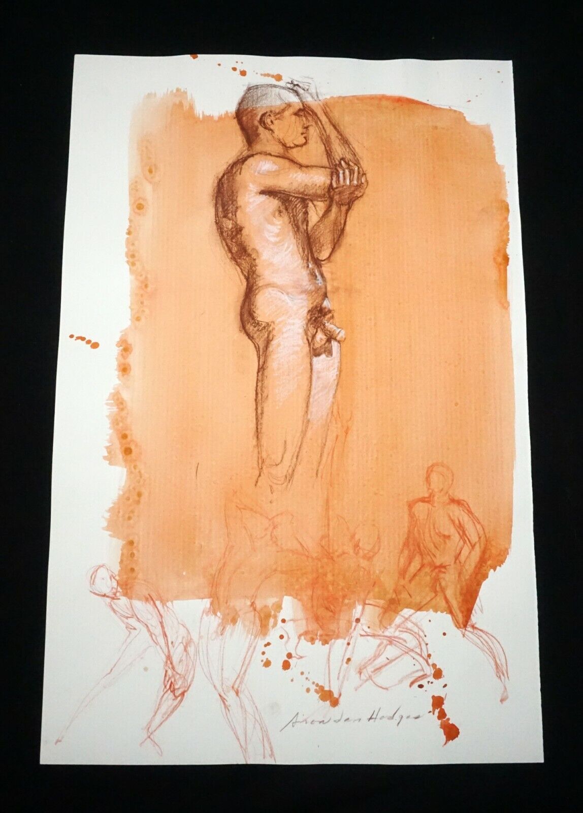 Hawaii Conte Color Wash Drawing Painting Male Nude by Snowden Hodges (Sho)#30